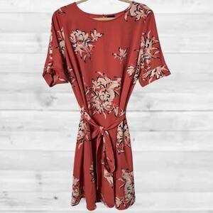 Worthington Women’s Boho Floral Summer Dress Short Sleeves Tie Waist, Large